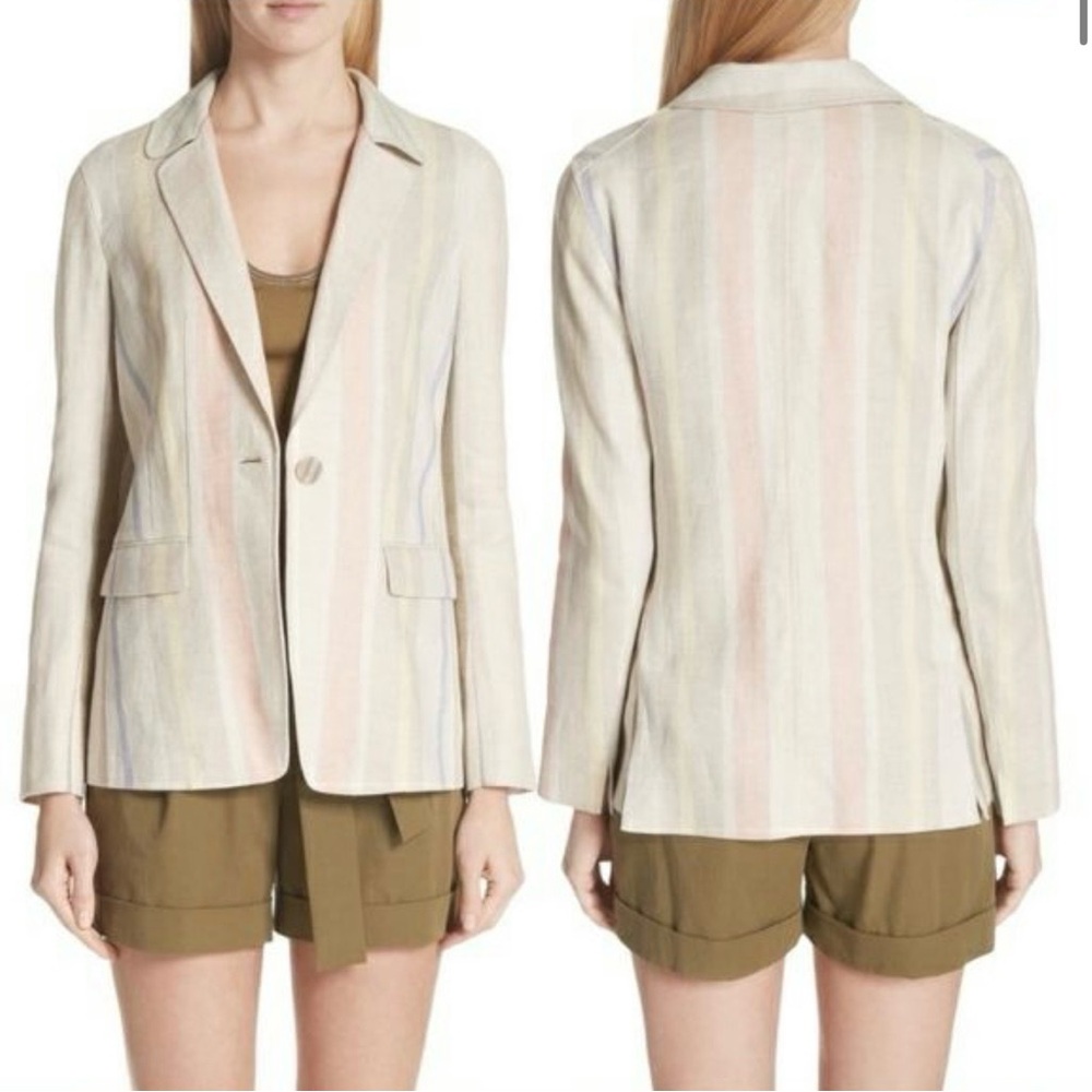 Lafayette‎ 148 Marie Pastel Striped Linen Blazer Office Luxury Classic Tailored